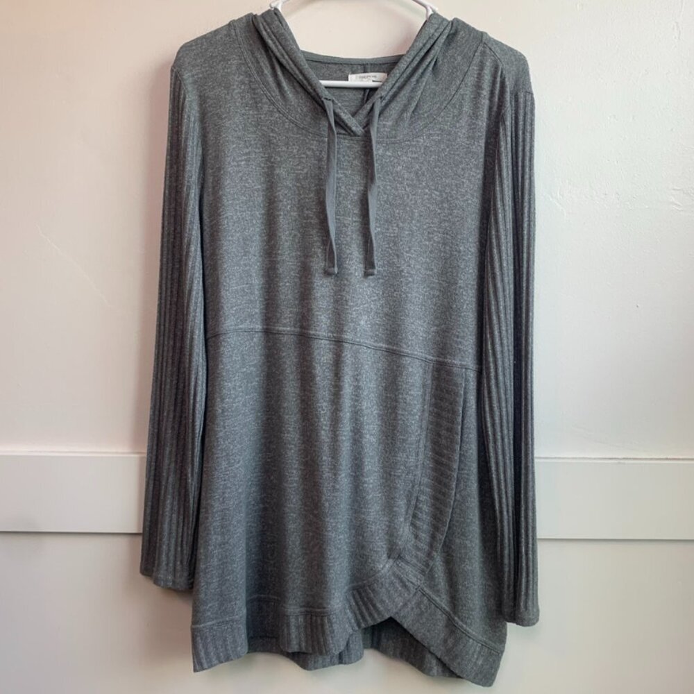 Maurices Gray Brushed Tulip Hem Long Sleeve Hoodie - Picture 2 of 7